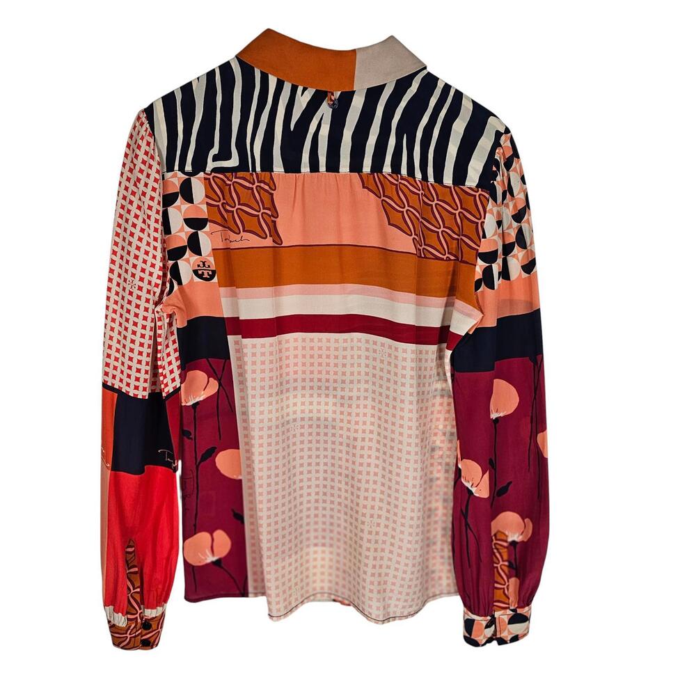 Tory Burch Patchwork Printed Silk LS Blouse Vibra… - image 4